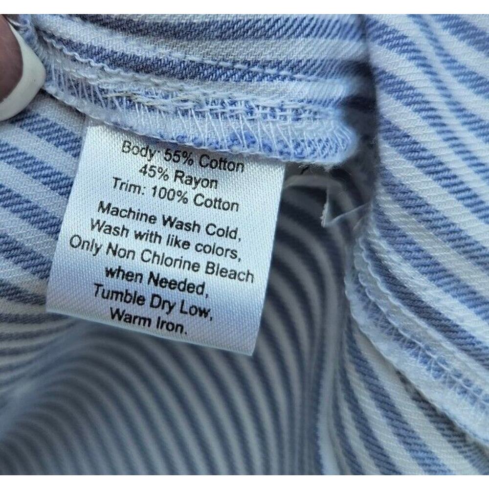 Calligraphie Anthropologie Top Large Blue White Striped Button Up Ivory Crochet - Picture 11 of 13